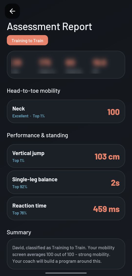 Gym App: Assessment report screen
